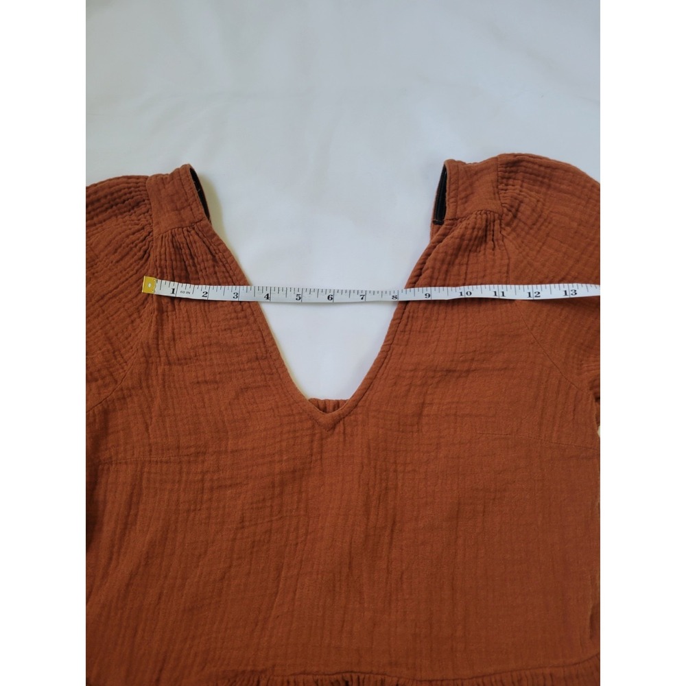 Madewell Double Gauze Midi Dress Cotton Pockets V Neck Burnt Orange Minimalist - Picture 7 of 10